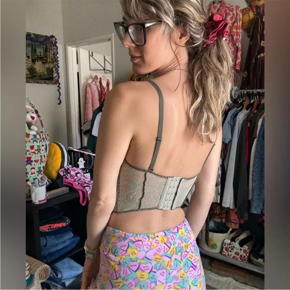 Teal Bustier Stretchy Mesh Corset Crop Top - Picture 7 of 7